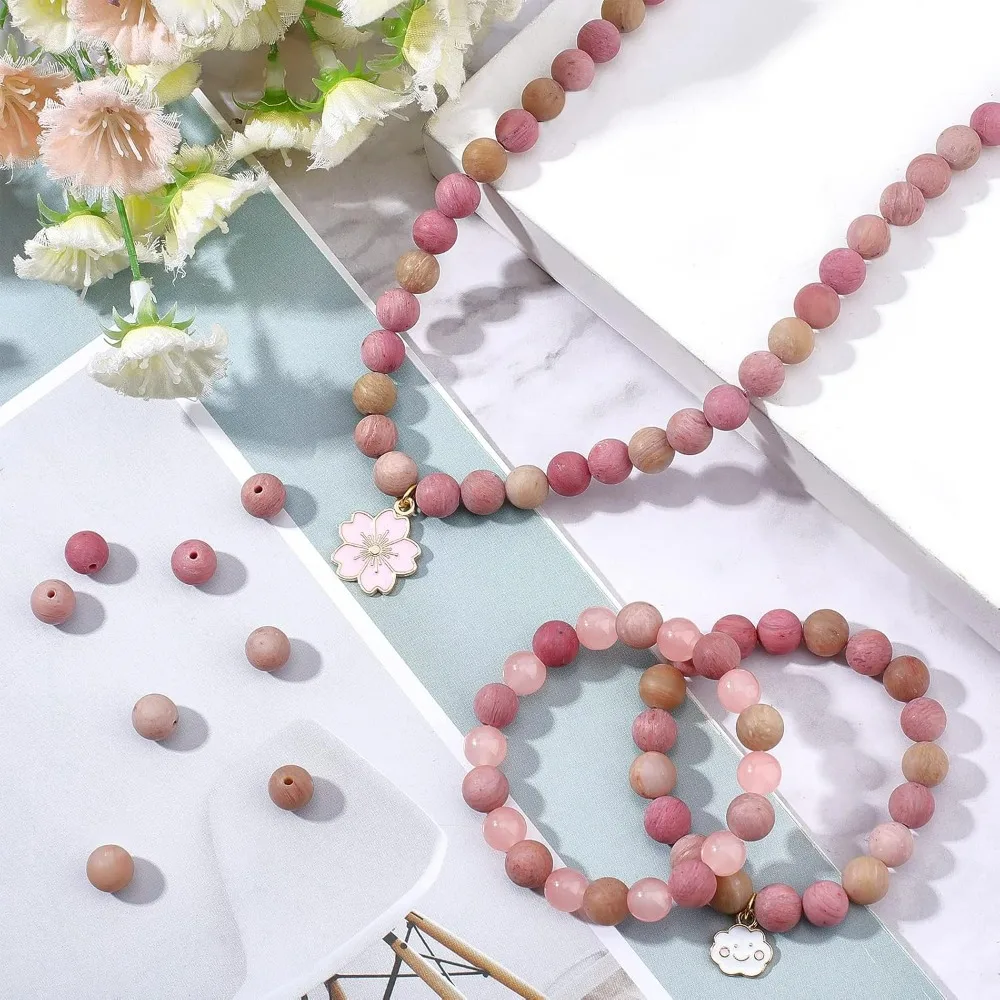 About 94 Pcs Natural Rhodonite Beads, 8mm Frosted Gemstone Beads Natural Stone Bead Gemstone Bead Round Spacer Loose Beads