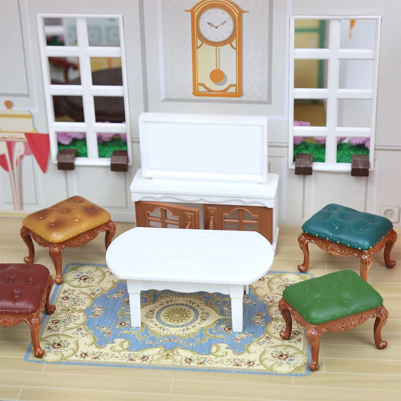 1PC 1:12 Dollhouse Miniature European Armchair Footstool Retro Study Chair Furniture Model Decor Doll House Simulation Furniture