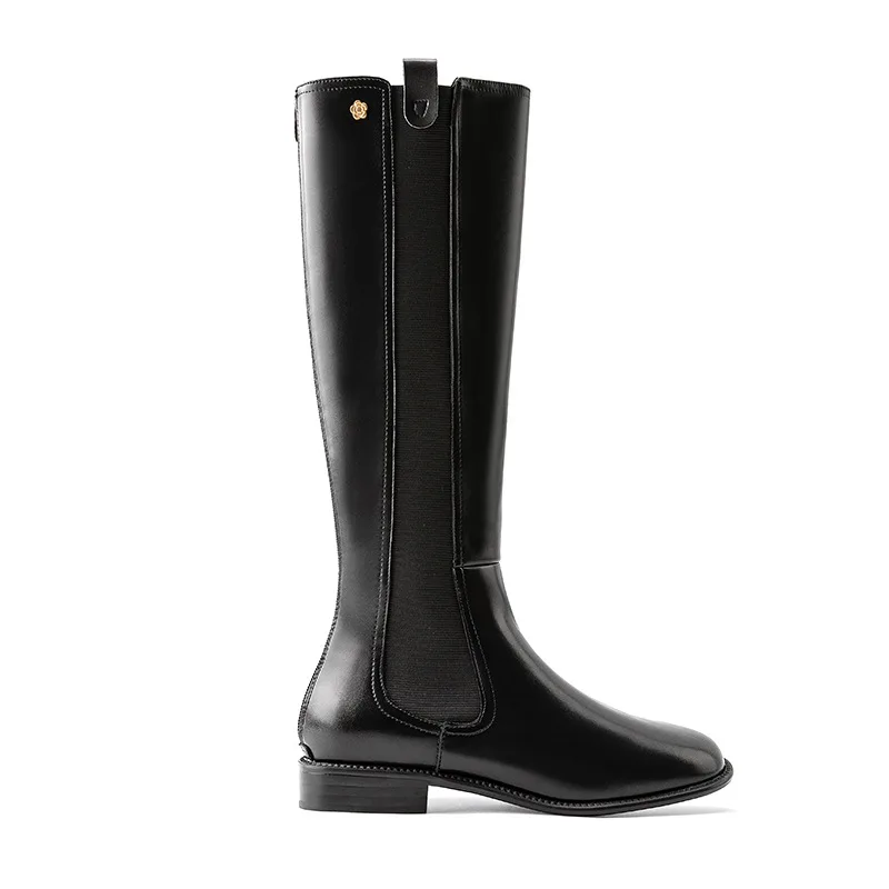 Large size lady knee boot flat heel riding boots high top women elastic boots slim look shoes