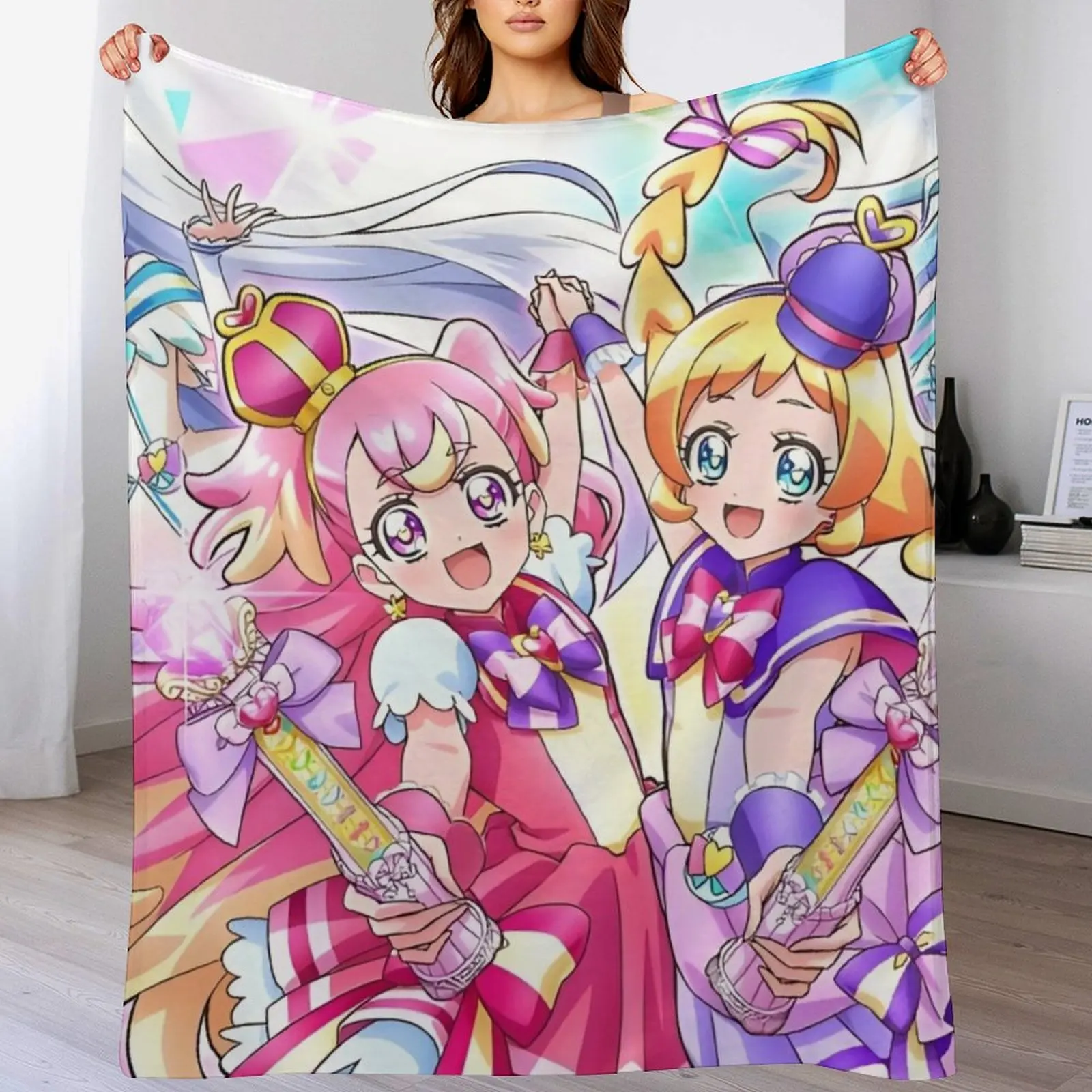 Wonderful Precure - All Characters Throw Blanket Picnic Extra Large Throw Luxury Thicken Bed Blankets