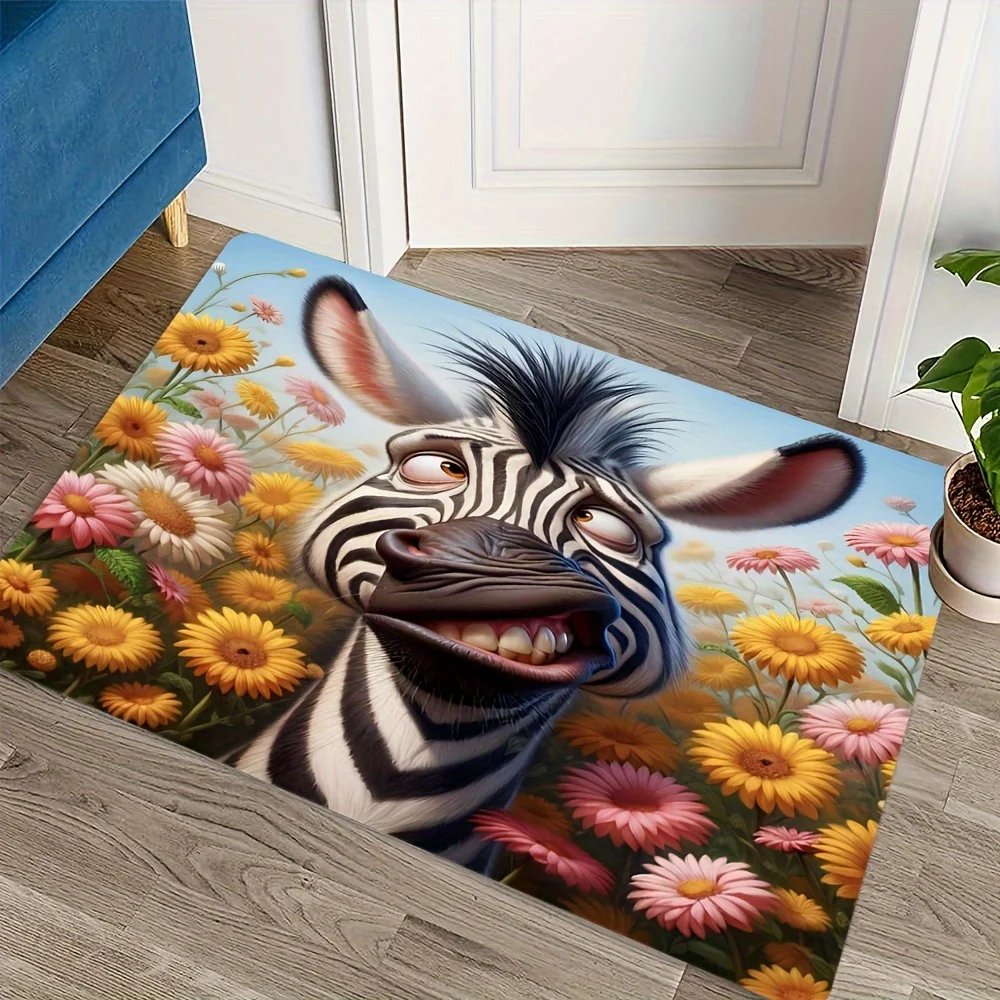 Defiant Zebra Flowers Non Slip Door Mat Floor Mat For Entryway Bathroom Kitchen Living Room
