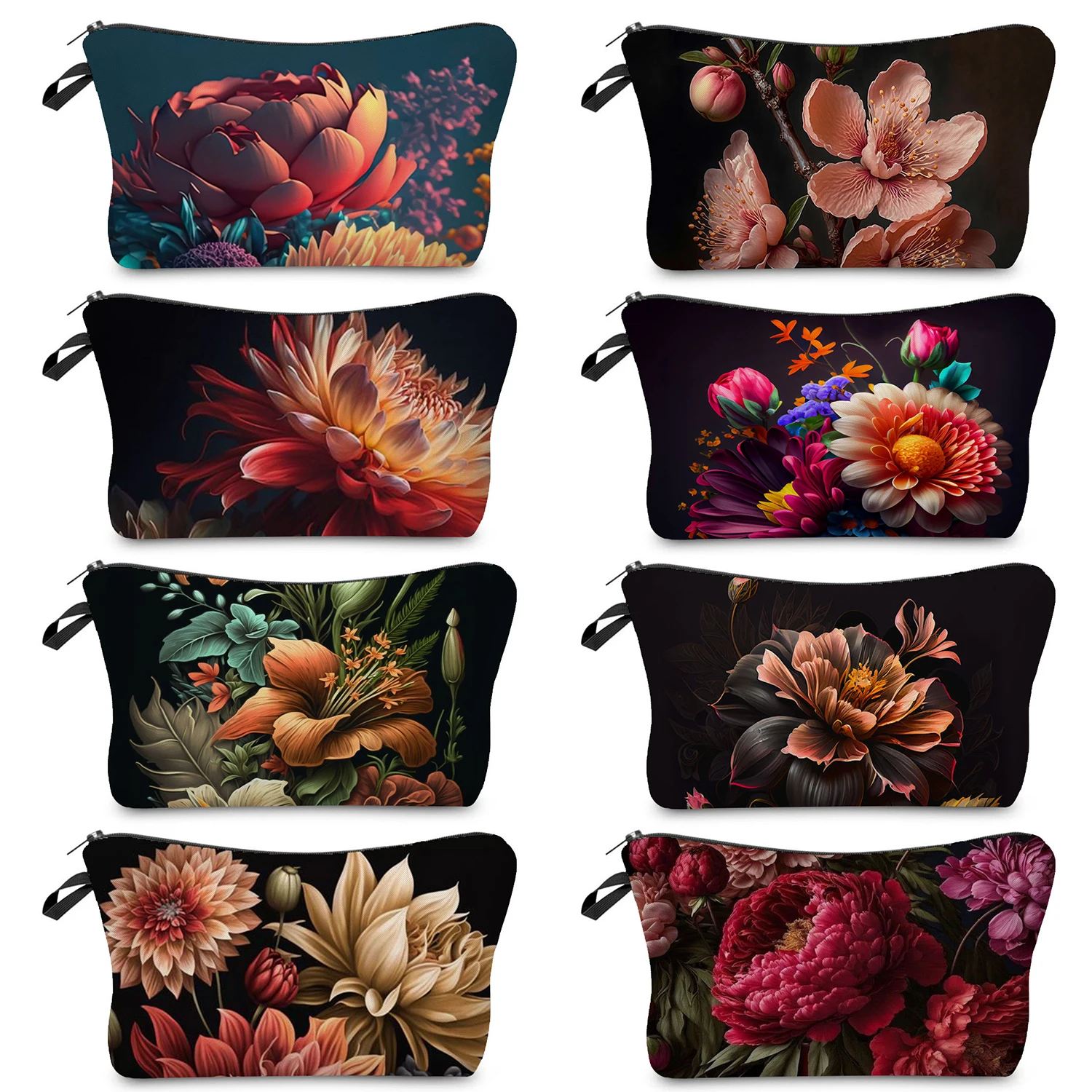 Stylish Dark Floral Print Women\'s Makeup Bag Unique Design Compact and Portable Cosmetic Bag Beach Travel Organizer Toiletry Kit