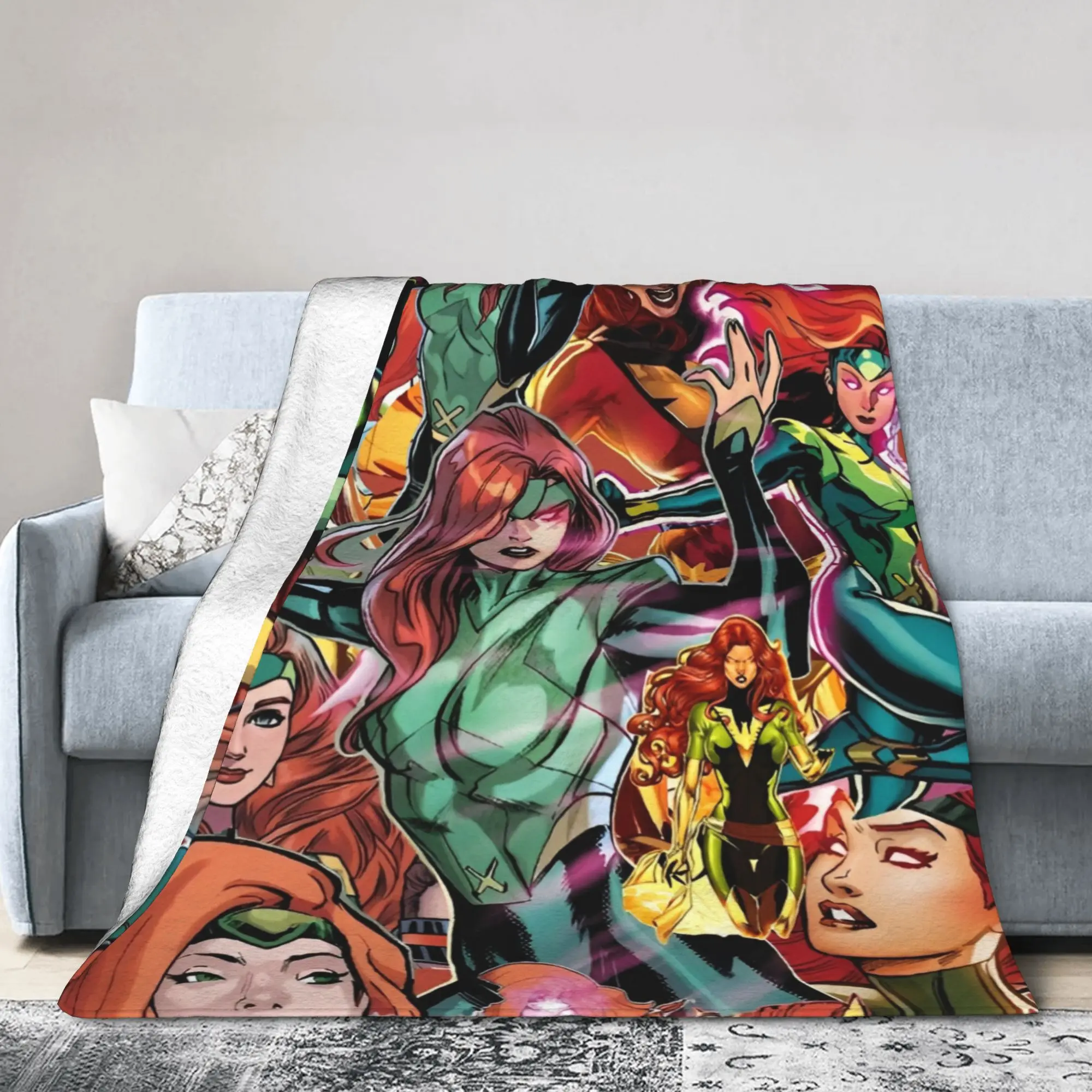 

Одеяло X-Men Jean Grey Phoenix из кораллового флиса, плюшевое украшение Flames Force, дышащее мягкое одеяло для дивана