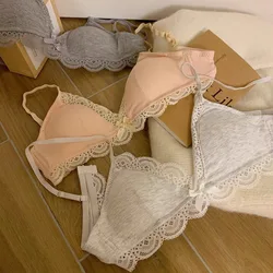 SP&CITY Sweet Girl Triangular Cup Lace Women's Bra Small Chest Gathered Wire Free Sexy Brassier Thin Student Breathable Bras