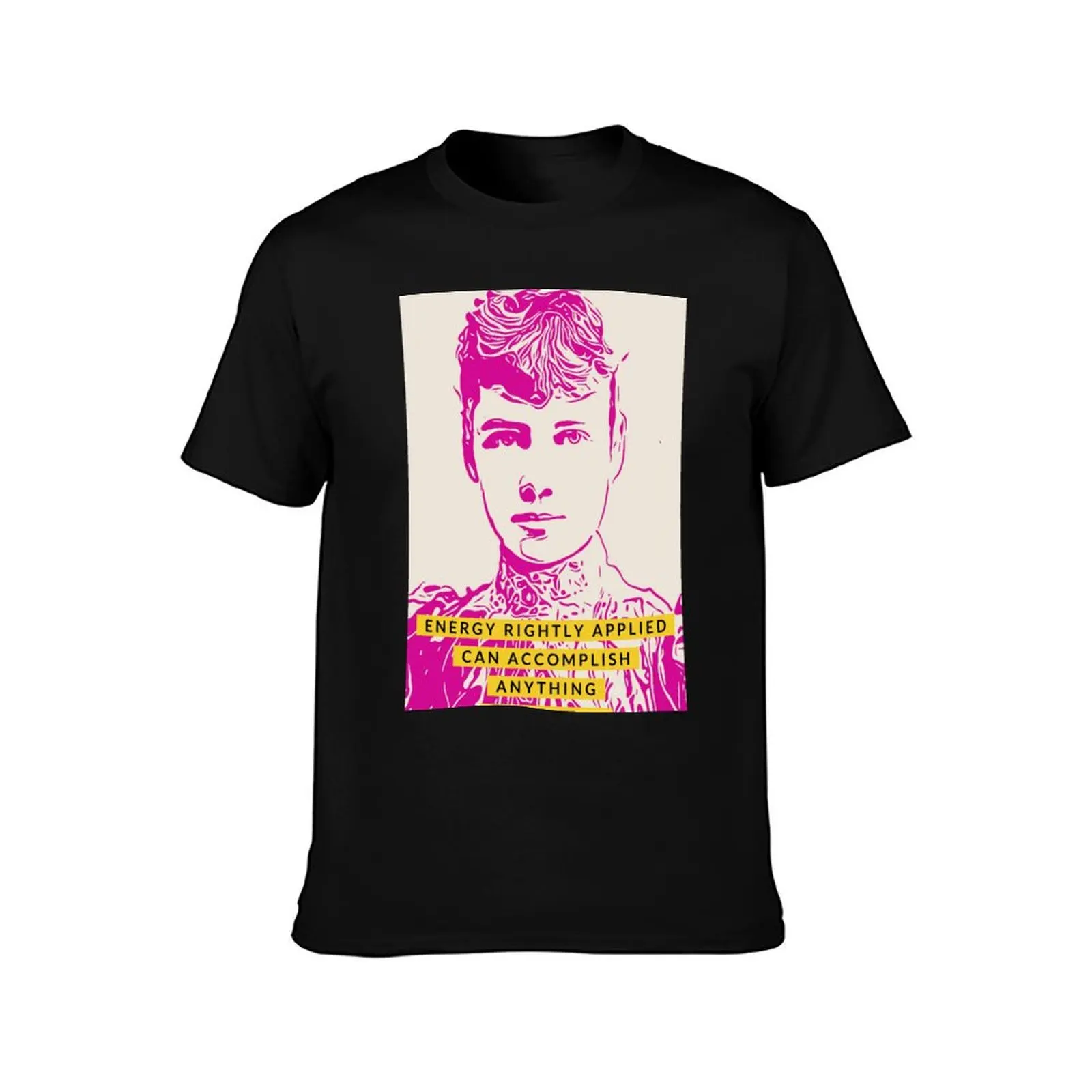 Nelly Bly Quote Pink Ink Illustration of Girl Boss and Women's History Activist in Minimalist Style T-Shirt