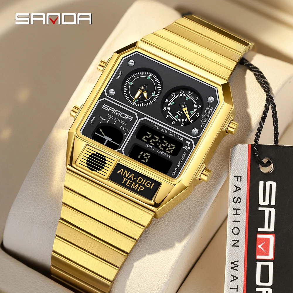 SANDA Top Fashion Men's Leisure Electronic Watch Multifunctional Thermometer Stopwatch Timing Men's Electronic Watch 3192