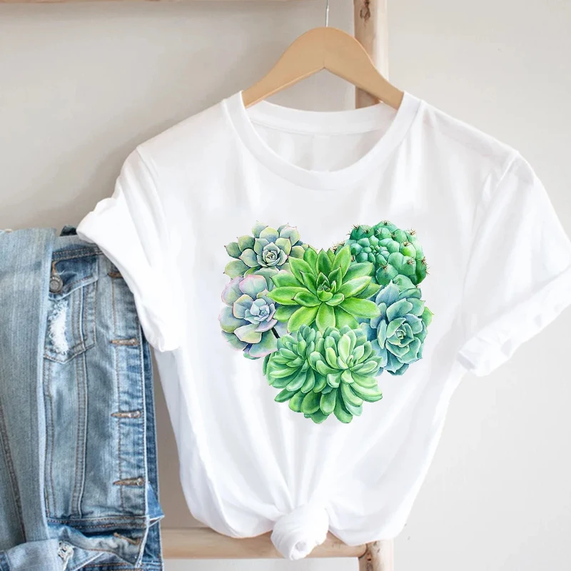 Women Clothing Love Watercolor Floral Flower Cute  Short Sleeve Summer Clothes Print Tshirt Female Tee Top Graphic T-shirt