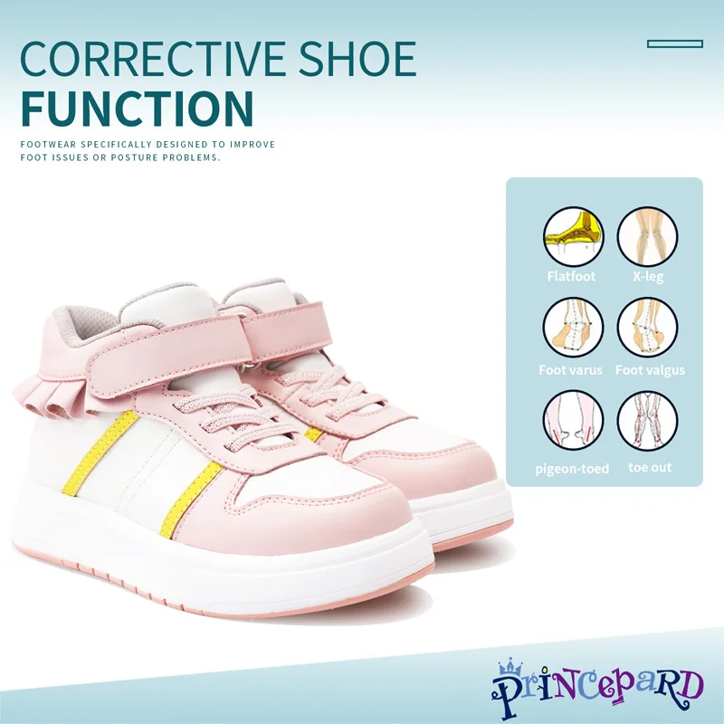 Zapatillas de deporte para niños, zapatos ortopédicos Princepard con soporte para el arco, encaje rosa, decorado para niñas, calzado informal con