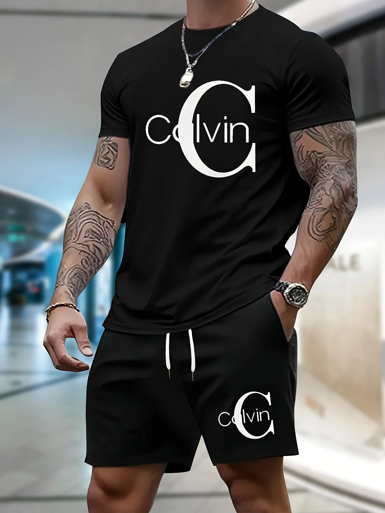 

Men's Suit 2pcs Set Fashion Leisure Comfortable Set Men Including T-shirts Shorts Suitable Sports Fitness Activities Summer