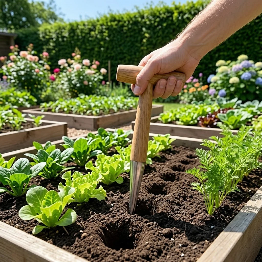 Stainless Steel Seeder Excavator Horticultural Wood Handle Hole Drilling Seedling Transplanting Flower Planting Seedling Planter
