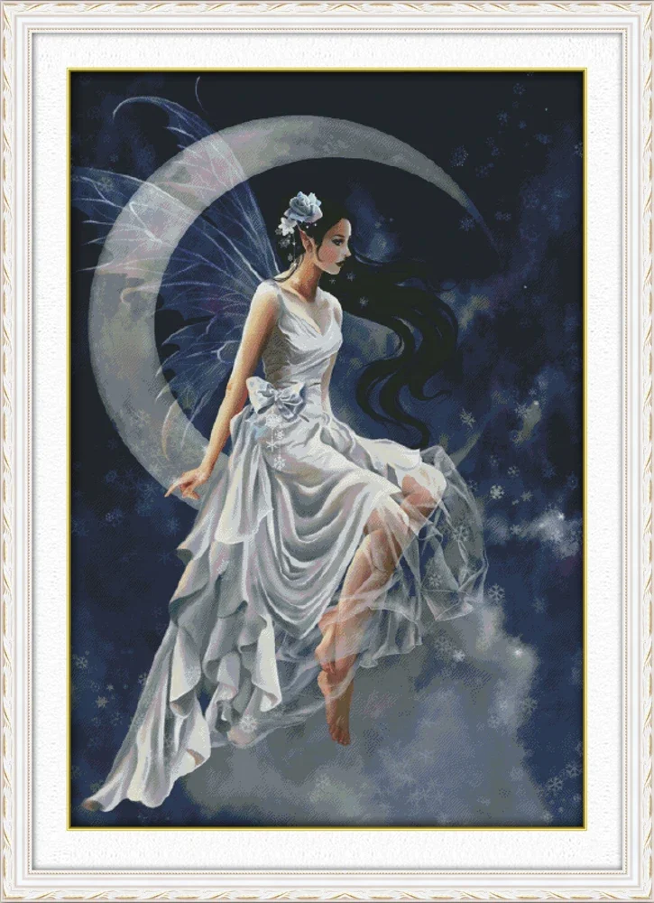 The moon fairy (1) cross stitch kit beauty women 18ct 14ct 11ct count print canvas stitches embroidery DIY handmade needlework