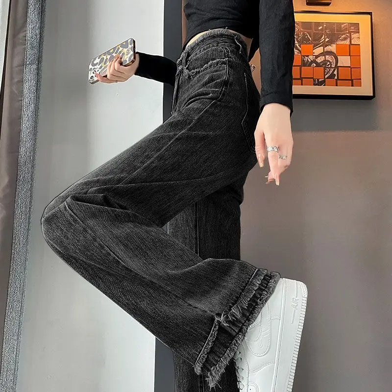 

Wide-leg pants with a retro design, slim straight-cut jeans for women2024New high-waisted design that enhances height and create