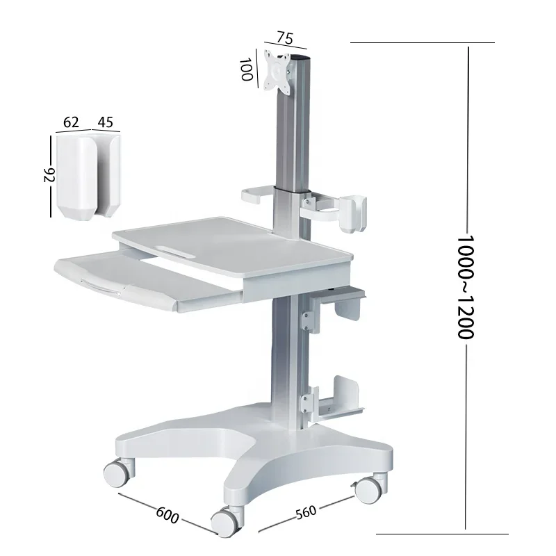 

Customizable Mobile Computer Trolley Cart: Hospital Furniture with Cabinet for Office and Hospital Workstations