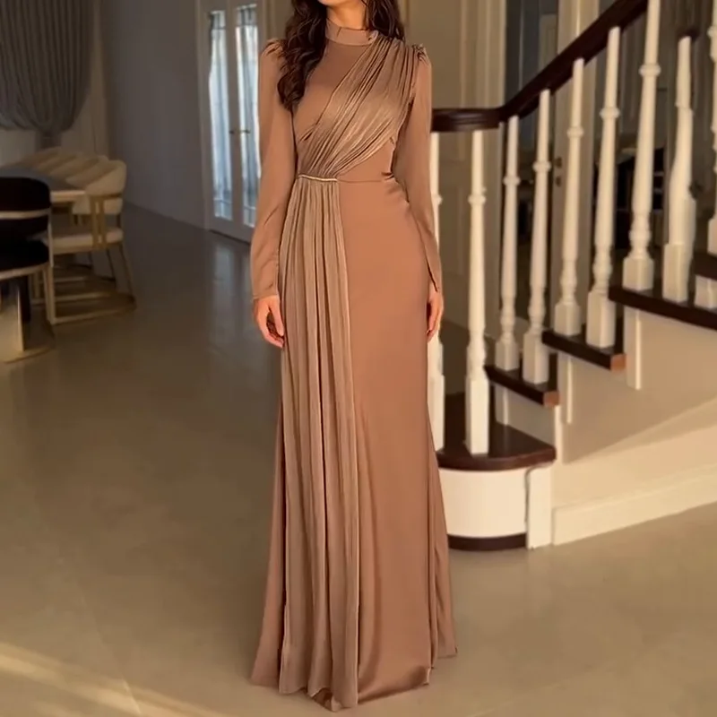 تنورة Ele عالية الخصر محبوكة Dr خريف 2024 عصرية مستديرة Ne بقصة ضيقة للنساء من مادة البوليستر على شكل حرف a