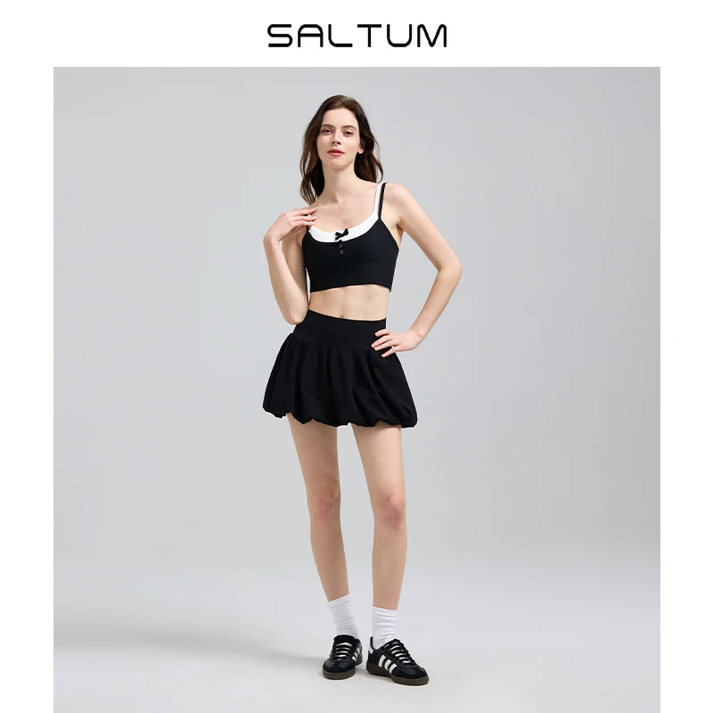 

Women Bubble Skirt High Elastic Waist Ruffle Flared Mini Skirts Layered Pleated Balloon Puffy Short Skirts with Shorts Pockets