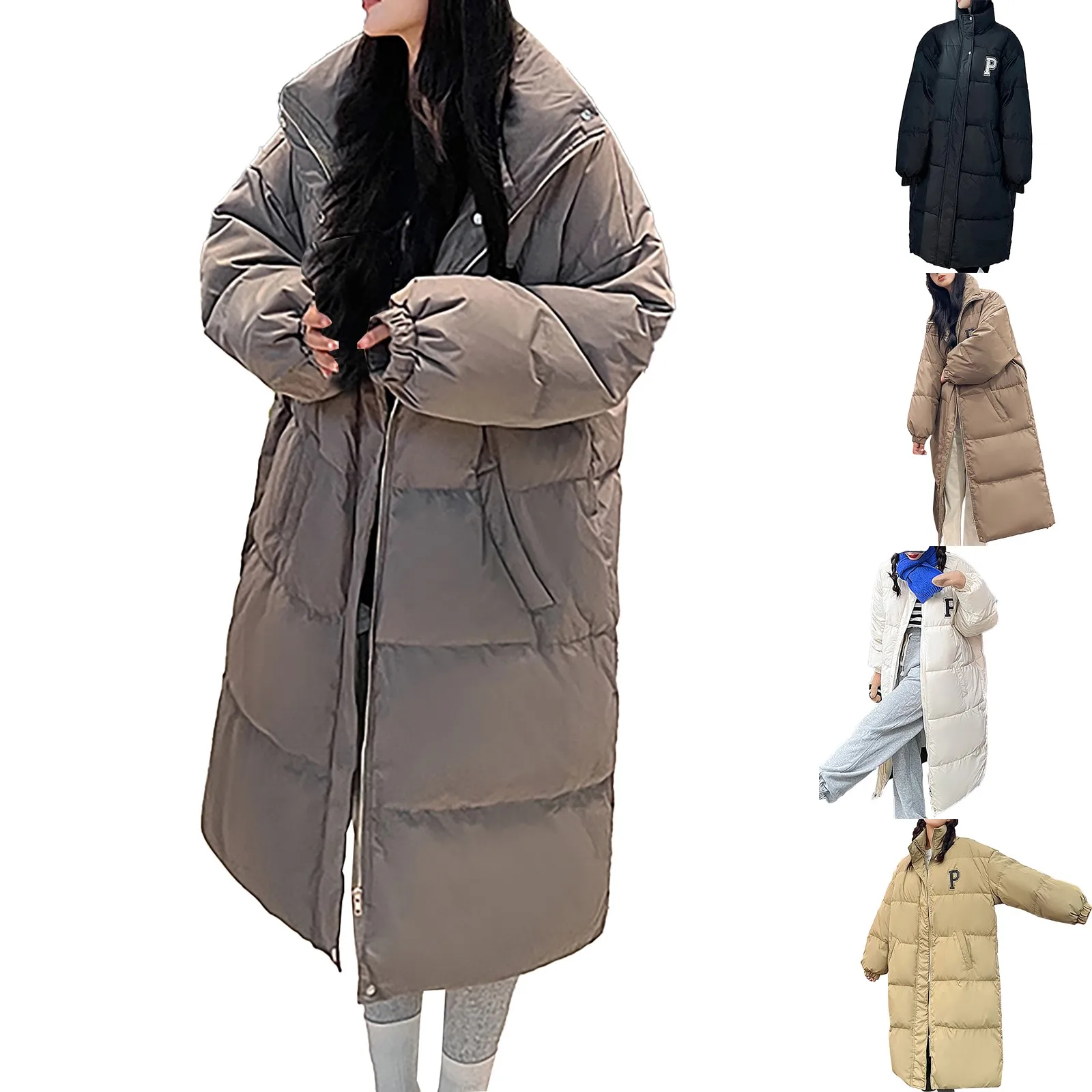 Women Trendy Quilted Puffer Oversized Top Casual Padded Jacket Med Long Warm Sweater Thick Windproof Bread Coat Winter Outerwear