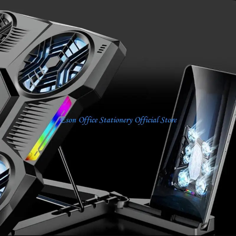 لوحة تبريد الكمبيوتر المحمول 6 مراوح Rgb حامل تبريد الكمبيوتر المحمول برودة المبرد قاعدة حامل الكمبيوتر المحمول مع حامل توسيع الهاتف LED