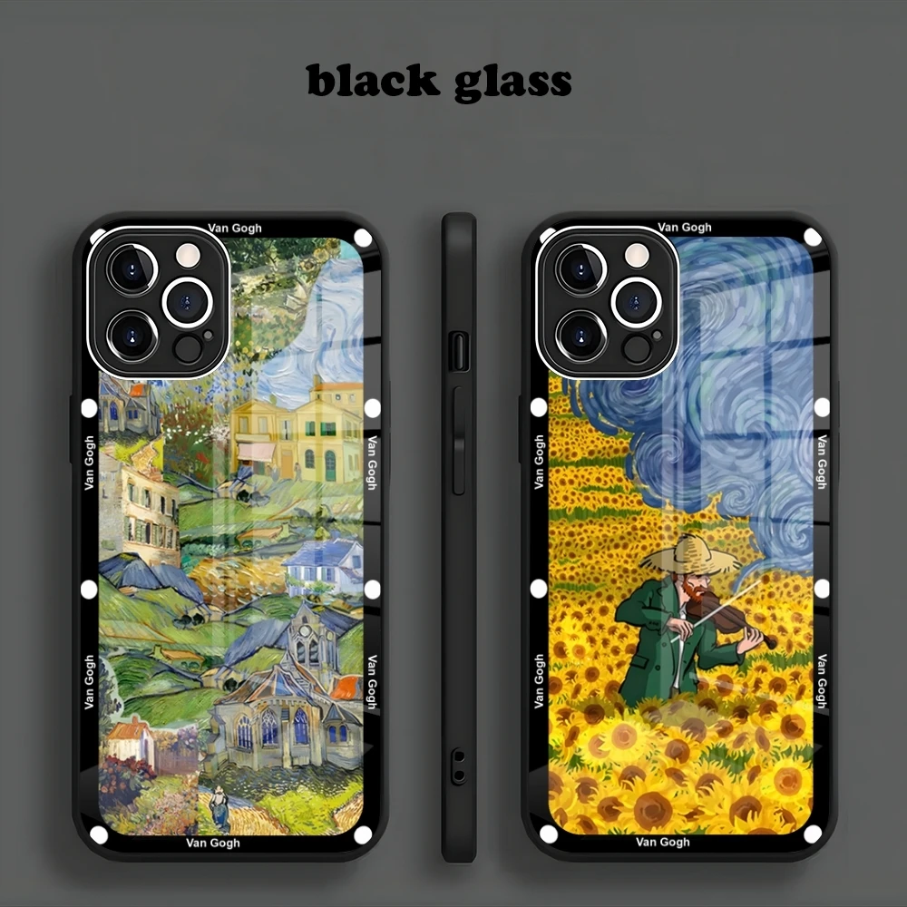 Van Gogh Art phone case new for Iphone 15 14 13 12 11 Pro Max X XS XR 7 8 Plus 2020 SE Metallic Paint Glass