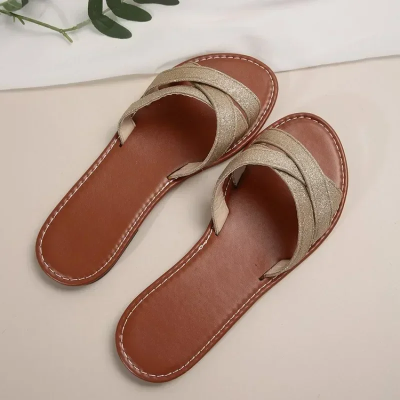 Blue Denim Fashion sandal hak datar wanita, sepatu pita elastis musim panas untuk wanita sepatu kasual manis ukuran besar 43