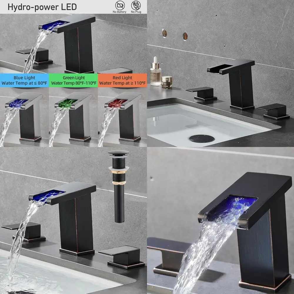 

8 Oil-Rubbed Bronze 3-Hole Modern Widespread Bathroom Sink Faucet with Touch Controls