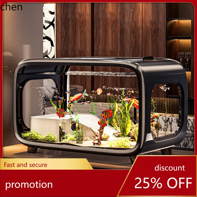 

HT Square Fish Tank Aquarium Desktop Plastic Eco Tank Transparent Landscaping Large Capacity Household Water Tank