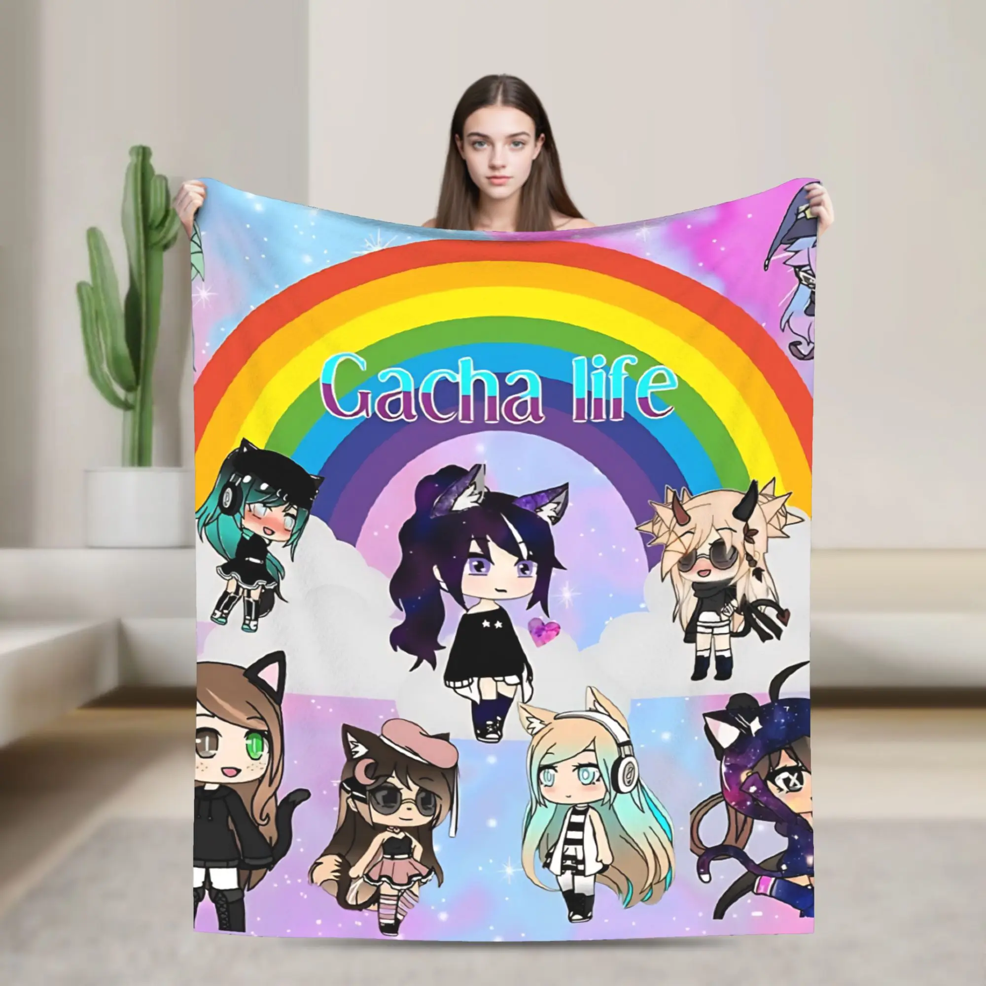 

gacha life anime pack Blanket Soft Warm Aesthetic Plush Throw Blanket For Outdoor Travel Flannel Bedspread Bed Cover