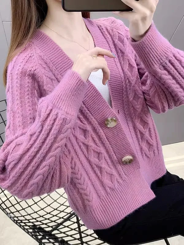 

Женский вязаный кардиган с V-образным вырезом, повседневный свободный однотонный свитер на пуговицах, верхняя одежда для весны и осени