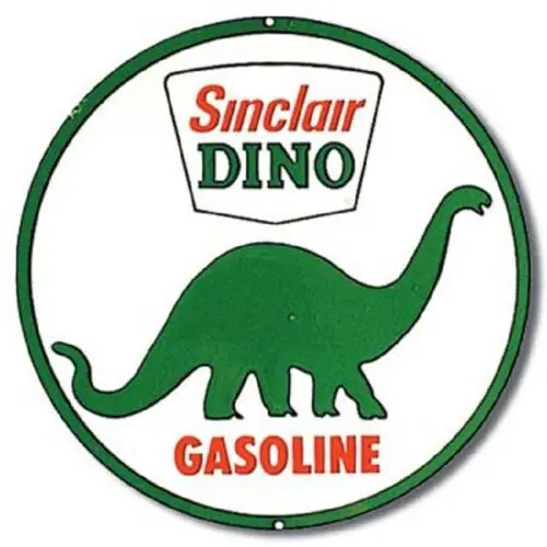 DINO GASOLINE OFFICIALLY LICENSED ROUND ALUMINUM SIGN