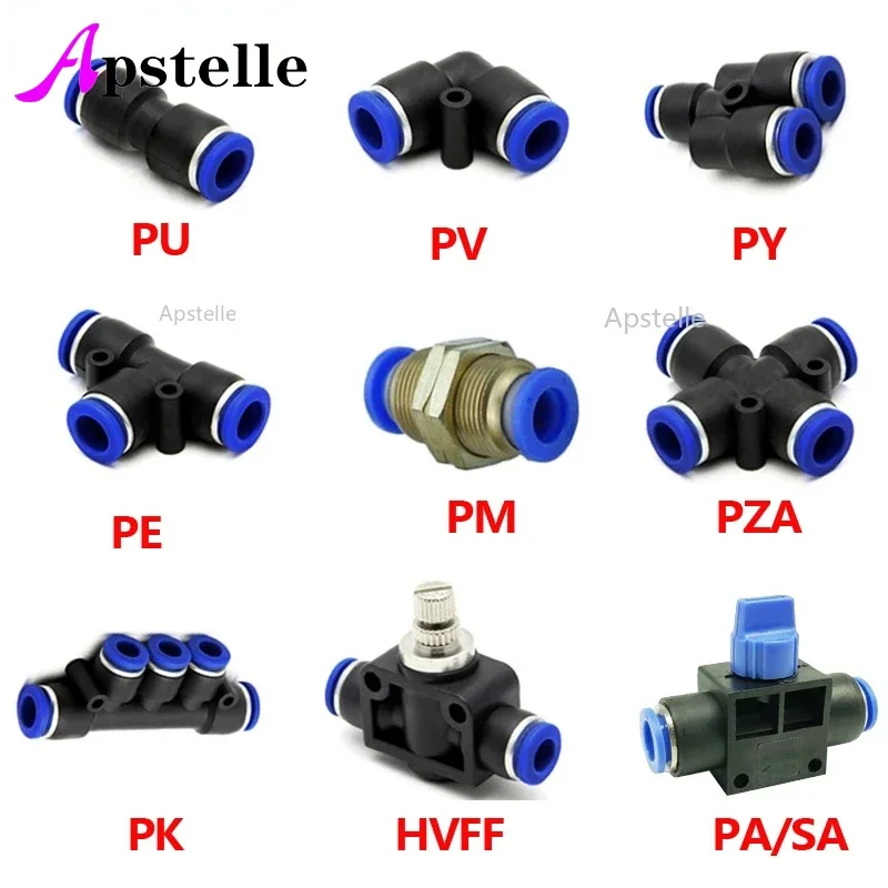 1PC T/Y/L/Straight Type Pneumatic Push In Fittings For Air/Water Hose and Tube Connector 4 to 16mm PU/PV/PY/PE/PM/PZA/PK/HVFF/PA