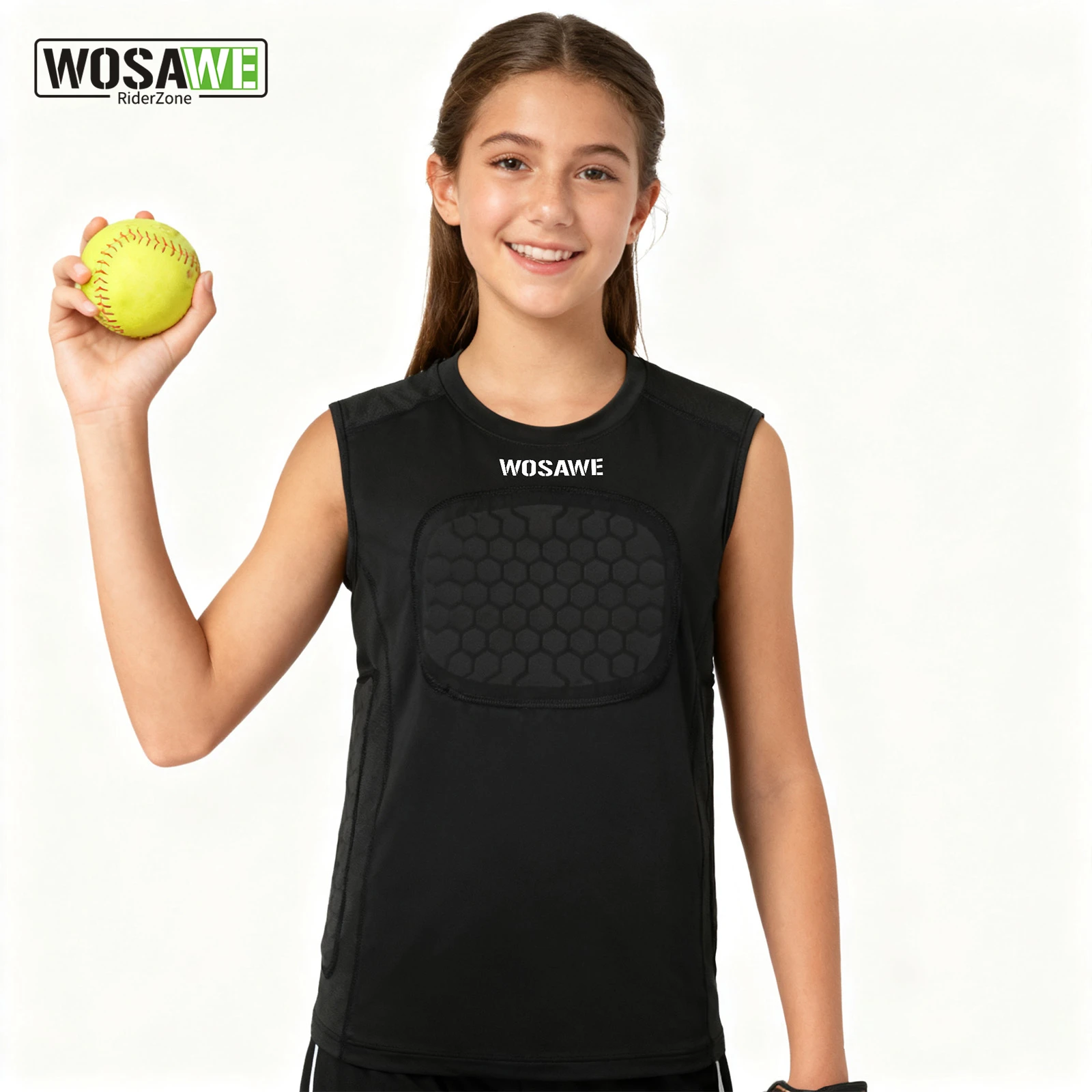 WOSAWE Boys Youth Baseball Chest Protector Shirt Padded Sleeveless Top Breathable Mesh Sports Undershirt for Baseball Football