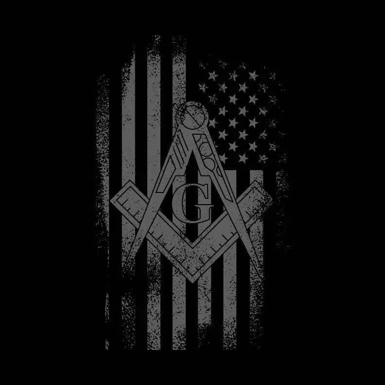 Masonic Logo & US Flag Subdued T-Shirt - Black 100% Cotton Streetwear High Quality