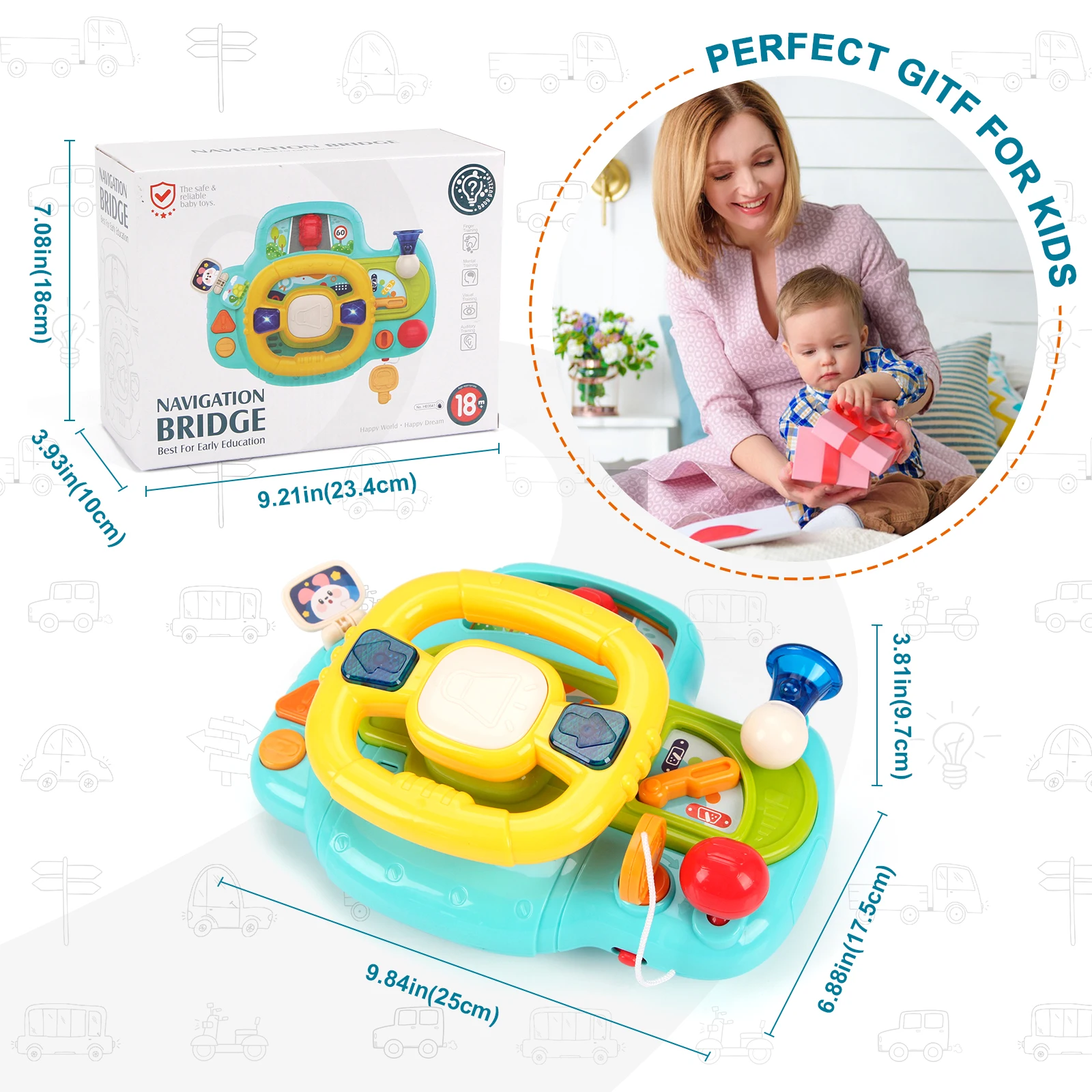 Baby Electric Steering Wheel for Car Seats and Stroller Simulate Driving Vocal Toys Educational Toys for 0-36 Months Toddlers