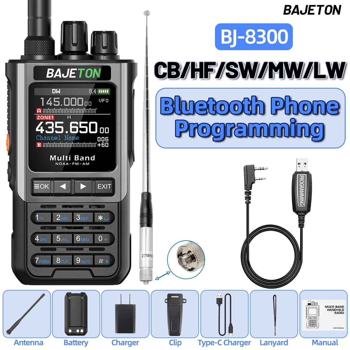 BAJETON BJ-8300 Ham Radio SW AM SSB CB Amateur Draadloze Bluetooth Telefoon Programmering Walkie Talkie NOAA Handheld Two Way Radio - afbeelding 1