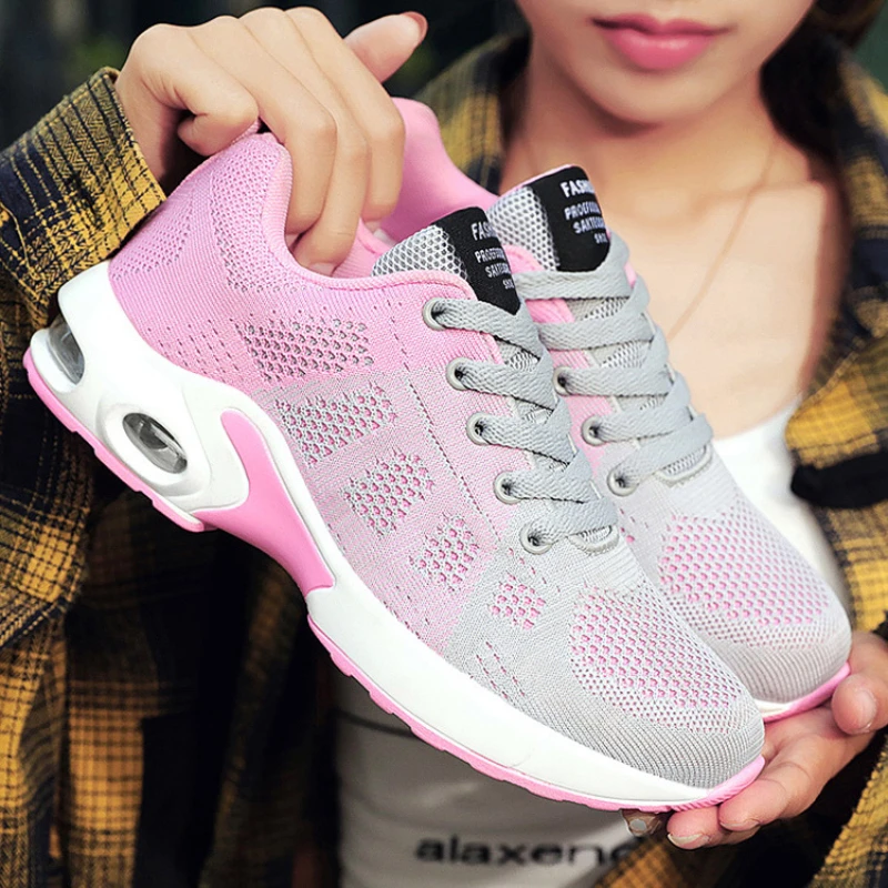 Woman\'s  Summer Air Cushion Sneakers Lace-up Casual Shoe for Women Platform Mesh Breathable Light Running Shoes Zapatos De Mujer