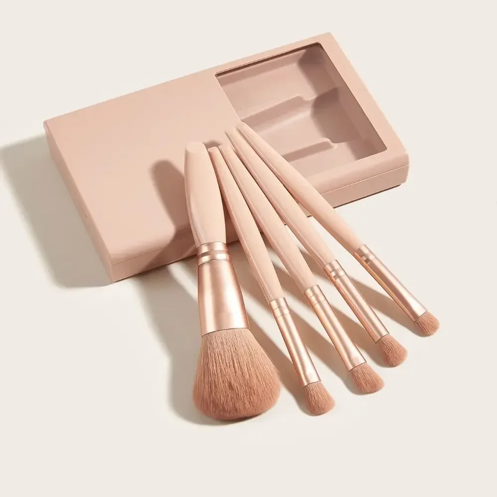 

5Pcs With Box Travel Makeup Brushes Set Portable Mini Cosmetic Brush with Mirror Case Powder Blending Brush Beauty Make Up Tool