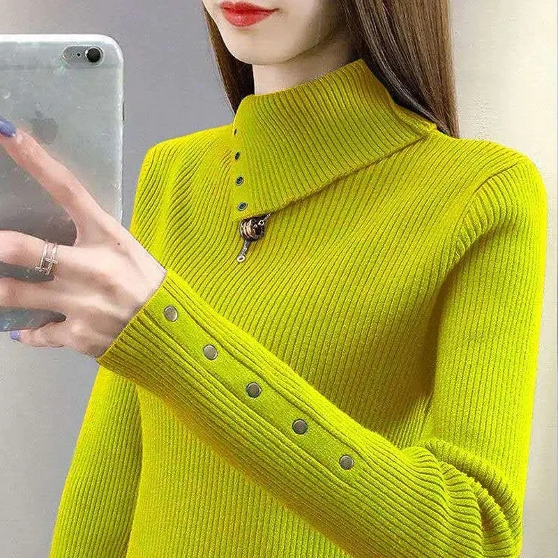 Women Solid Turtleneck Sweater Autumn Winter Thick Warm Long Sleeve Pullovers Ladies Jumper Knitted Coat Female Outfit Clothing