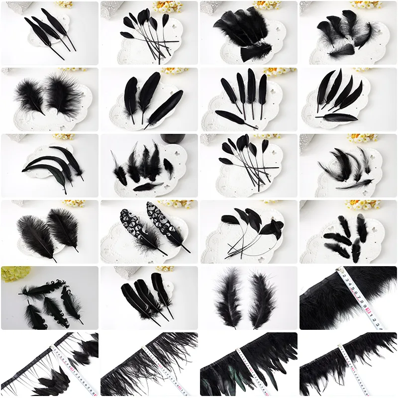 

Black Feathers Mixed Styles Goose Turkey Ostrich Pheasant with Edge Trim or Strips for DIY Jewelry Craft Costume Supplies