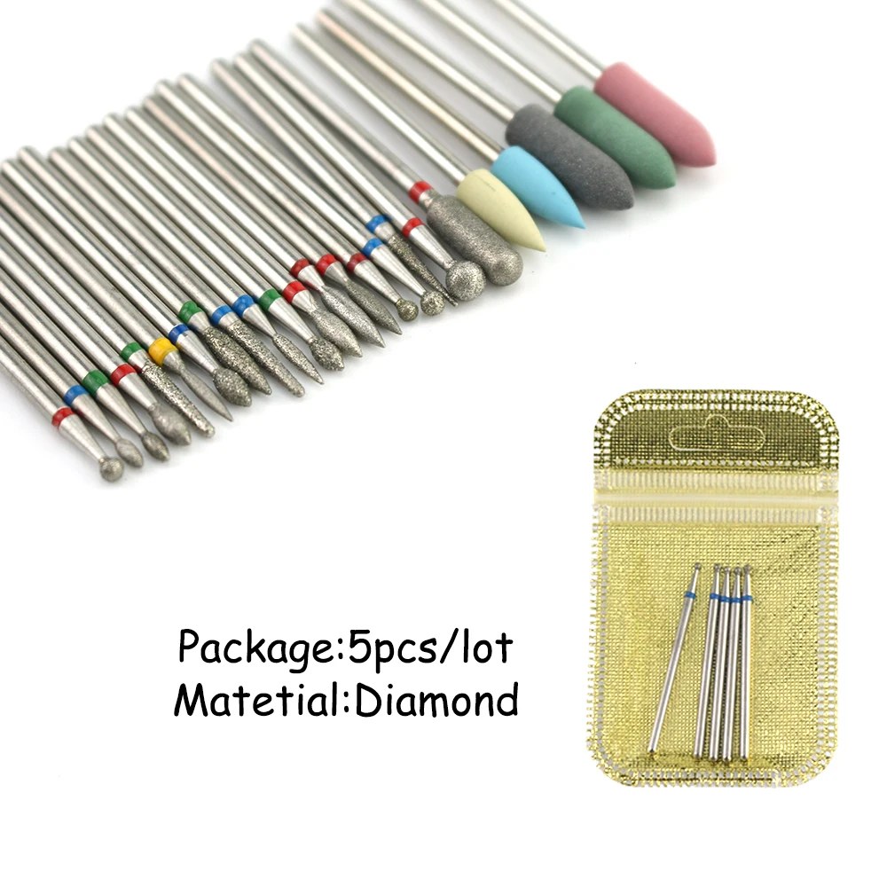 Fresa per unghie elettrica diamantata da 5 pezzi per manicure Set di punte per trapano per unghie Pedicure Accessori per nail art Strumento Rimuovi la pelle morta