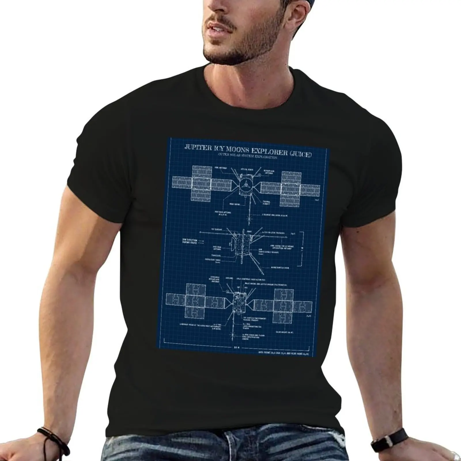 

Jupiter Icy Moons Explorer (JUICE Mission) Vertical (Navy Blueprint) T-Shirt graphic t shirts for man cotton t shirt man T-Shirt