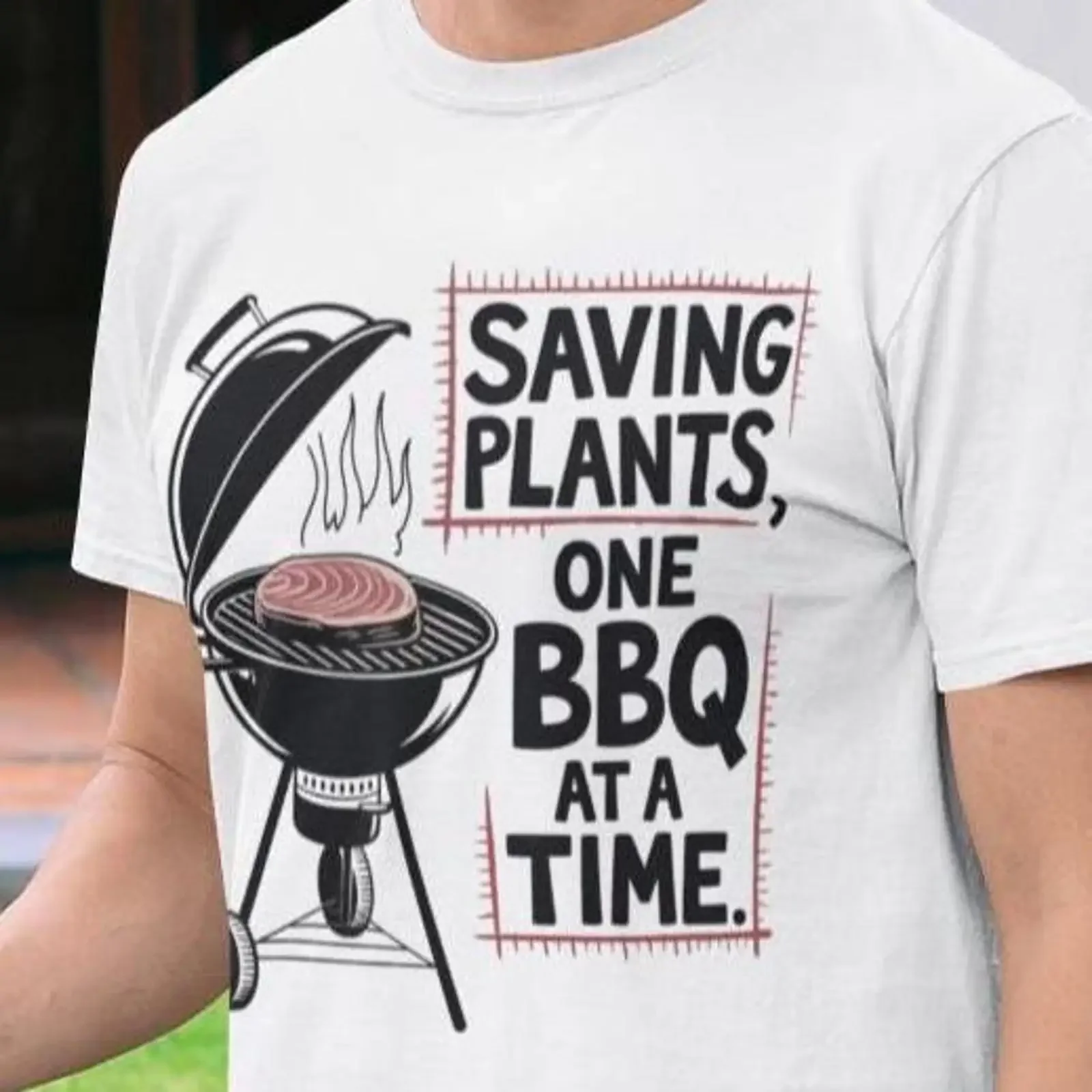 Saving Plants One BBQ At A Time T Shirt Funny Griller Dad Barbecue Pitmaster Father's Day Grill Master vintage Washed graphic