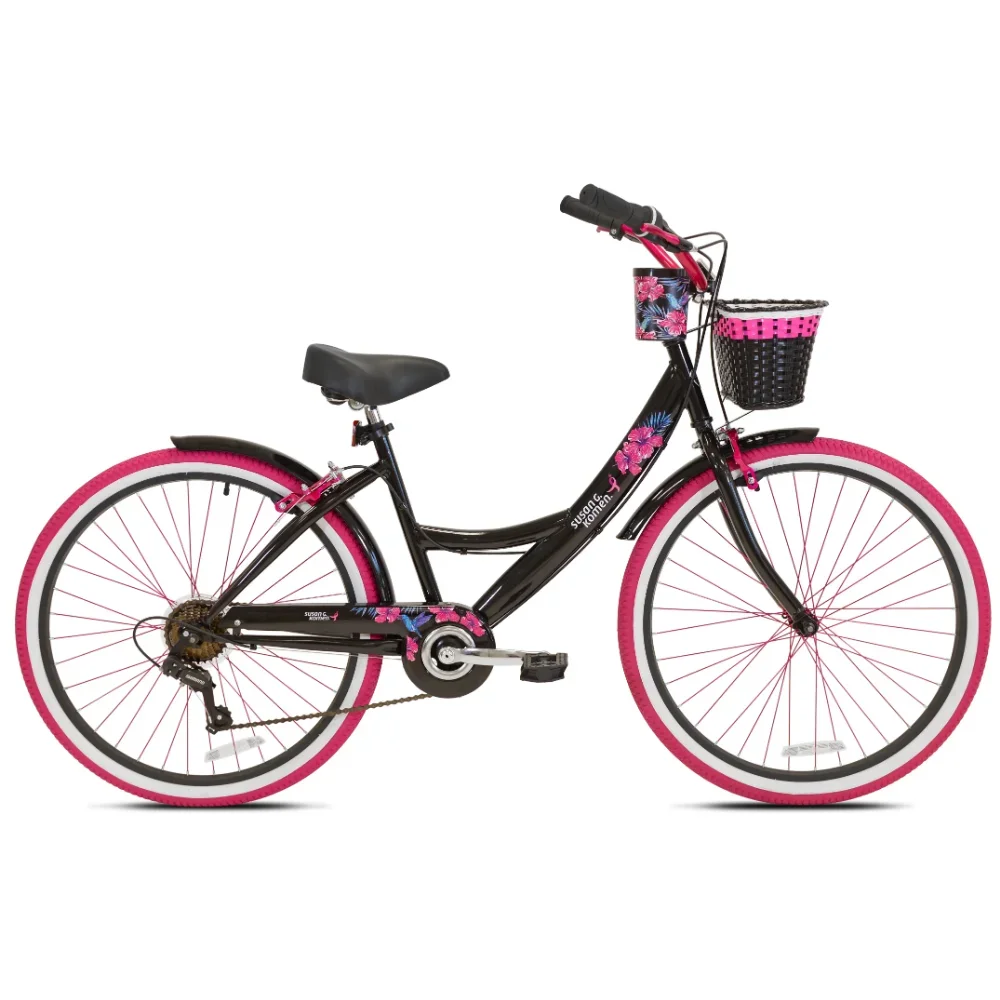 

26" Cruiser Bike, Adult, Ages 12+, Black and Pink