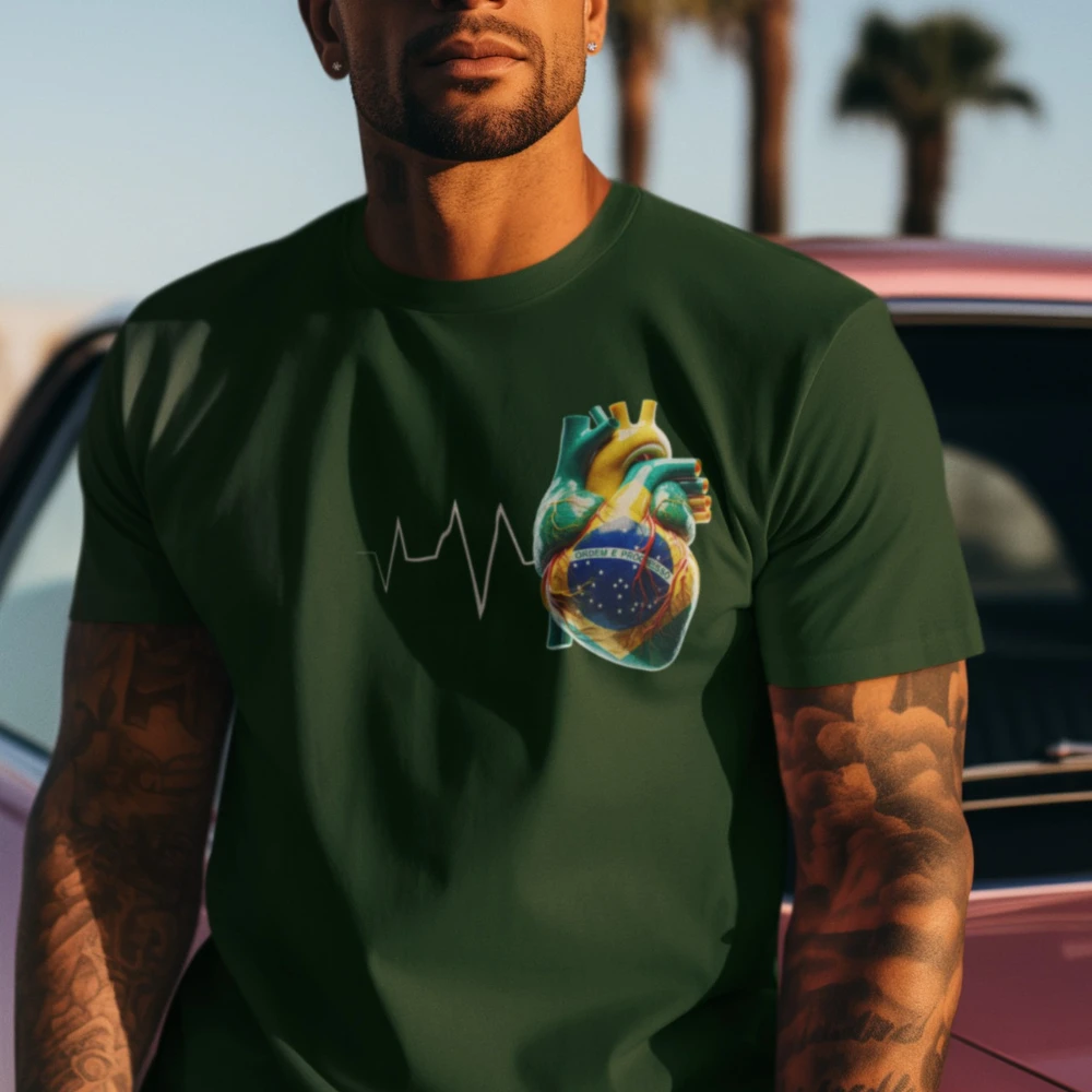 Camisetas con estampado de Brasil siempre en mi corazón, camiseta brasileña con latido del corazón Corazon Latino Pride para mujer y hombre, ropa de calle Unisex