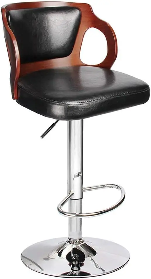 

Homall Bar Stool Walnut Bentwood Adjustable Height Leather Modern Barstools with Back Vinyl Seat Extremely Comfy Bar Stool (Blac