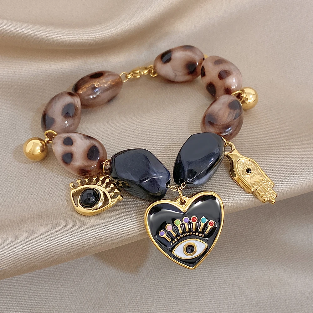 Greatera Leopard Print Irregular-shaped Acrylic Oil-dripping Eye Pendant Bracelet Creative Unique Exaggerate Women's Bangle INS