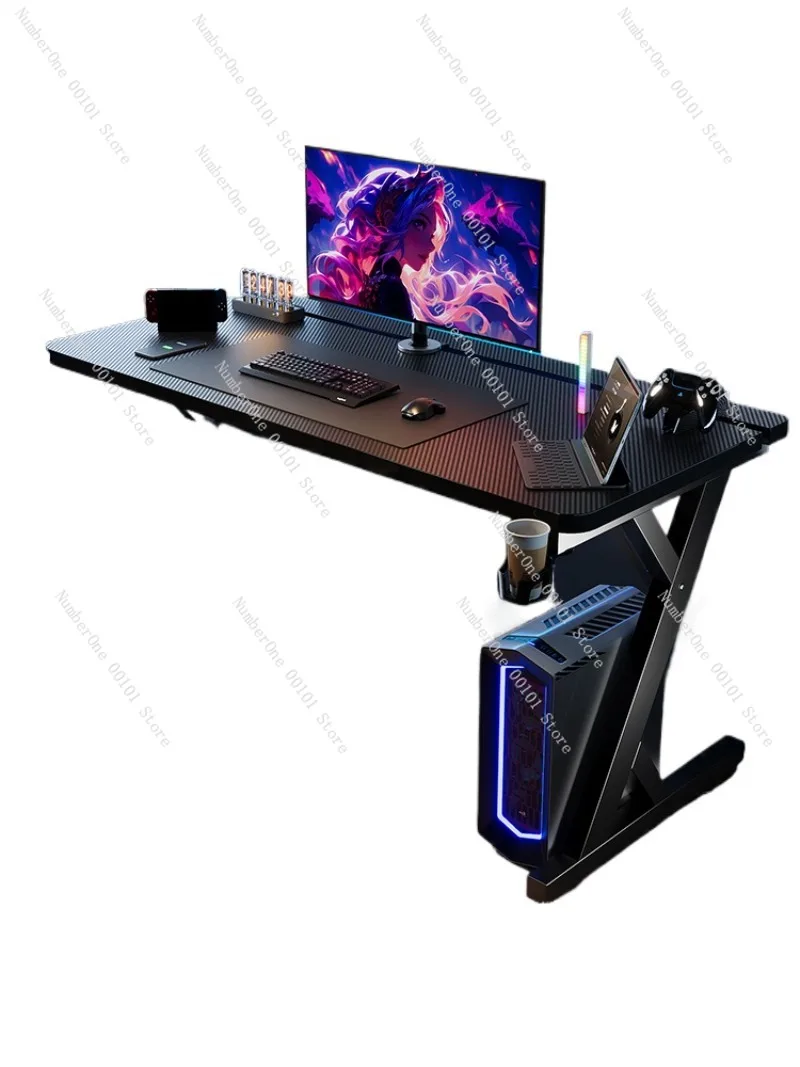 Solid Wood Carbon Fiber Gaming Desk,Home Bedroom Study Computer Table,Split Two-Section Desktop,Adjustable Monitor Mechanical