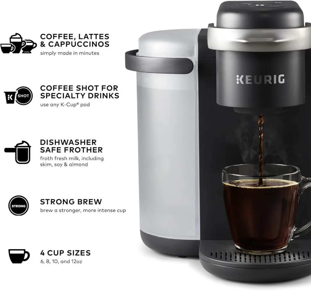 Keurig K-Cafe K-Duo صانعة قهوة فردية، لاتيه وكابتشينو، فحم داكن