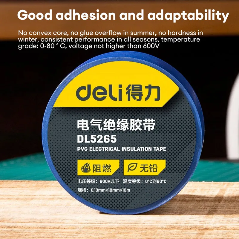 Deli 1Pcs 10m/20m Electrical Tape PVC Electrical Flame Retardant Insulation Waterproof Tape Pressure Resistant Electrical Tape image 6