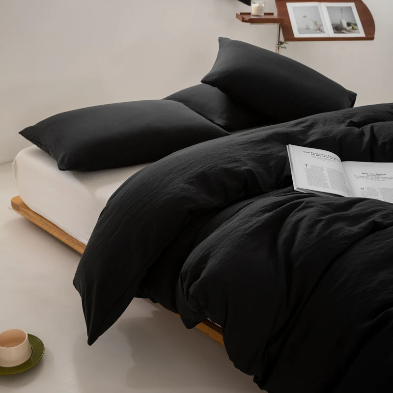 3pcs Duvet Cover Set with Pillow Case, Solid Color Bedding Set, Washed Cotton Comforter Cover, for Single Double King Queen Bed
