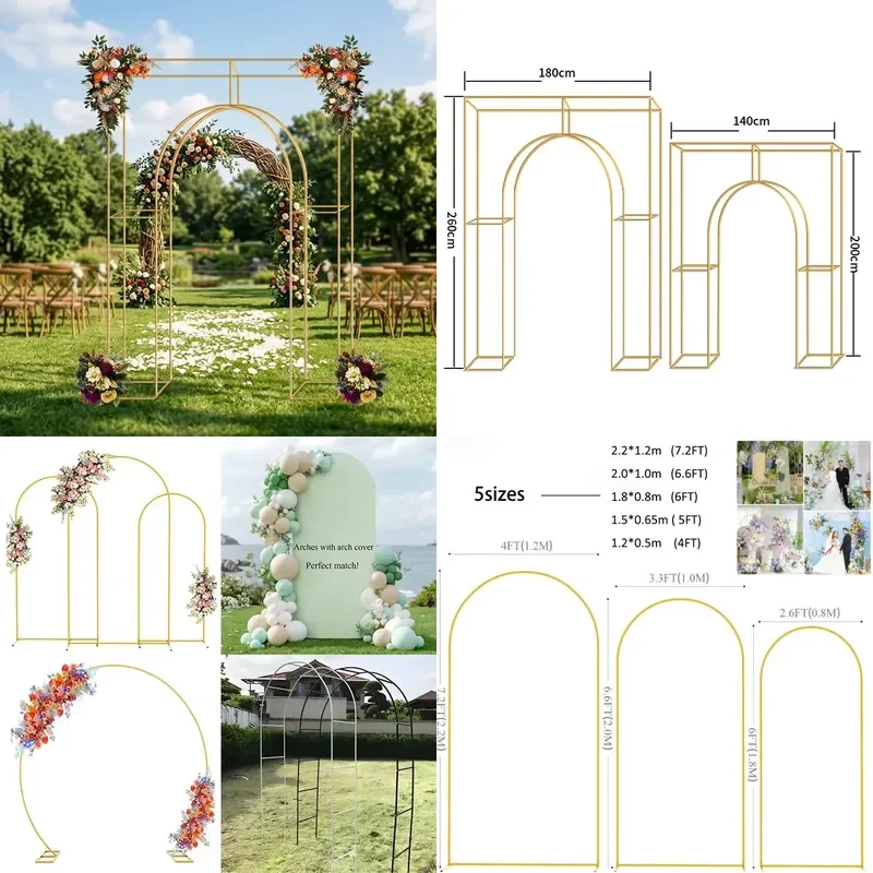 for Gold Plated Metal Rectangular Wedding Arch Set Party Decorations Suitable Ceremonies and Birthday Celebrations