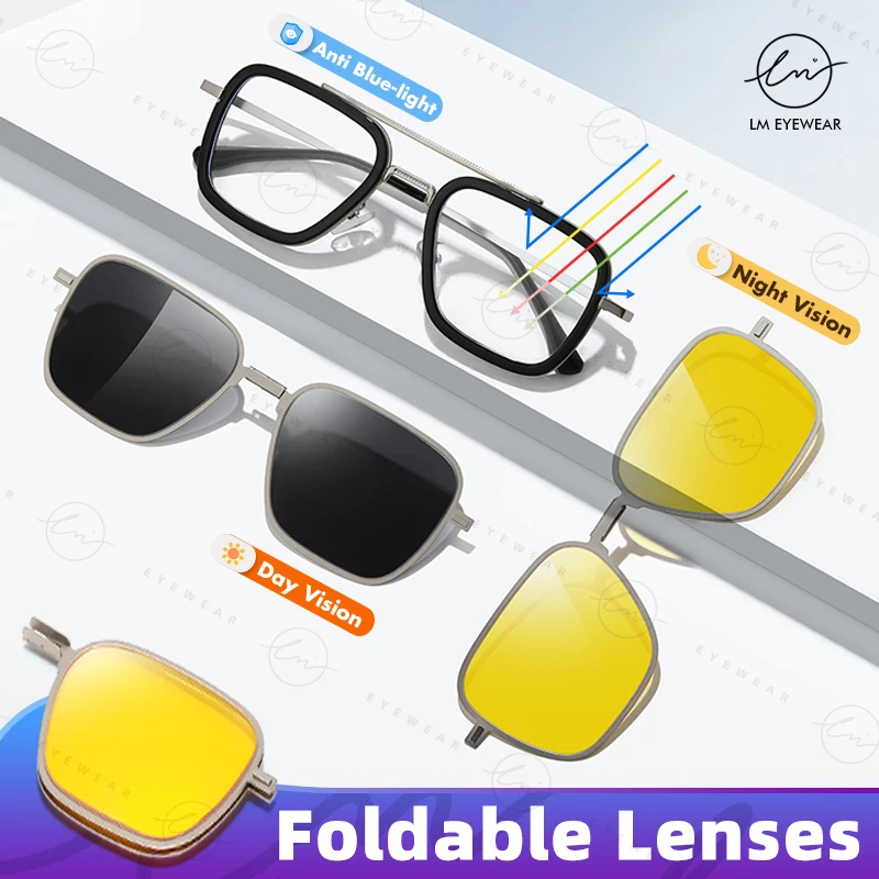 LM ترقية 3 في 1 مشبك مغناطيسي على النظارات عدسات قابلة للطي ظلال كلاسيكية UV400 الاستقطاب النظارات الشمسية الرجال نظارات الكمبيوتر البصرية #2